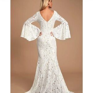 Cream lace prom dress